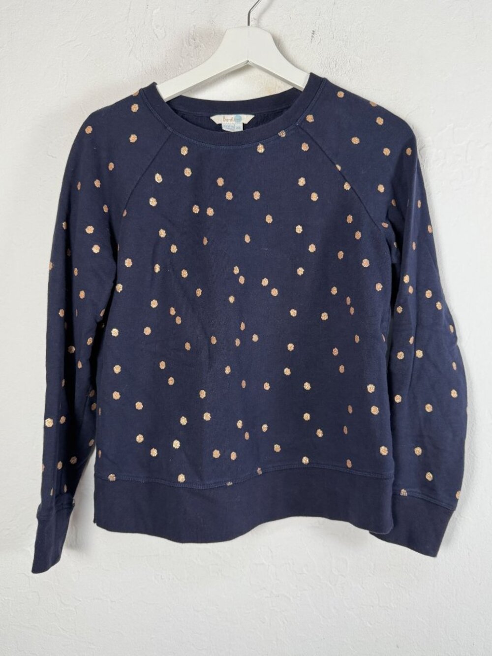 Boden Women's XS Navy Gold Metallic Polka Dot Sweatshirt Cotton Crew Neck Casual